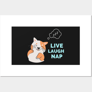 Live Laugh Nap - Black And Blue Simple Font - Funny Meme Sarcastic Satire Posters and Art